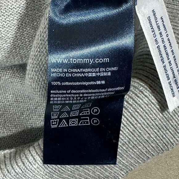 Tommy Hilfiger Men’s XL Spellout ColorBlock Sweater Gray Red Blue Stripe - Picture 7 of 9